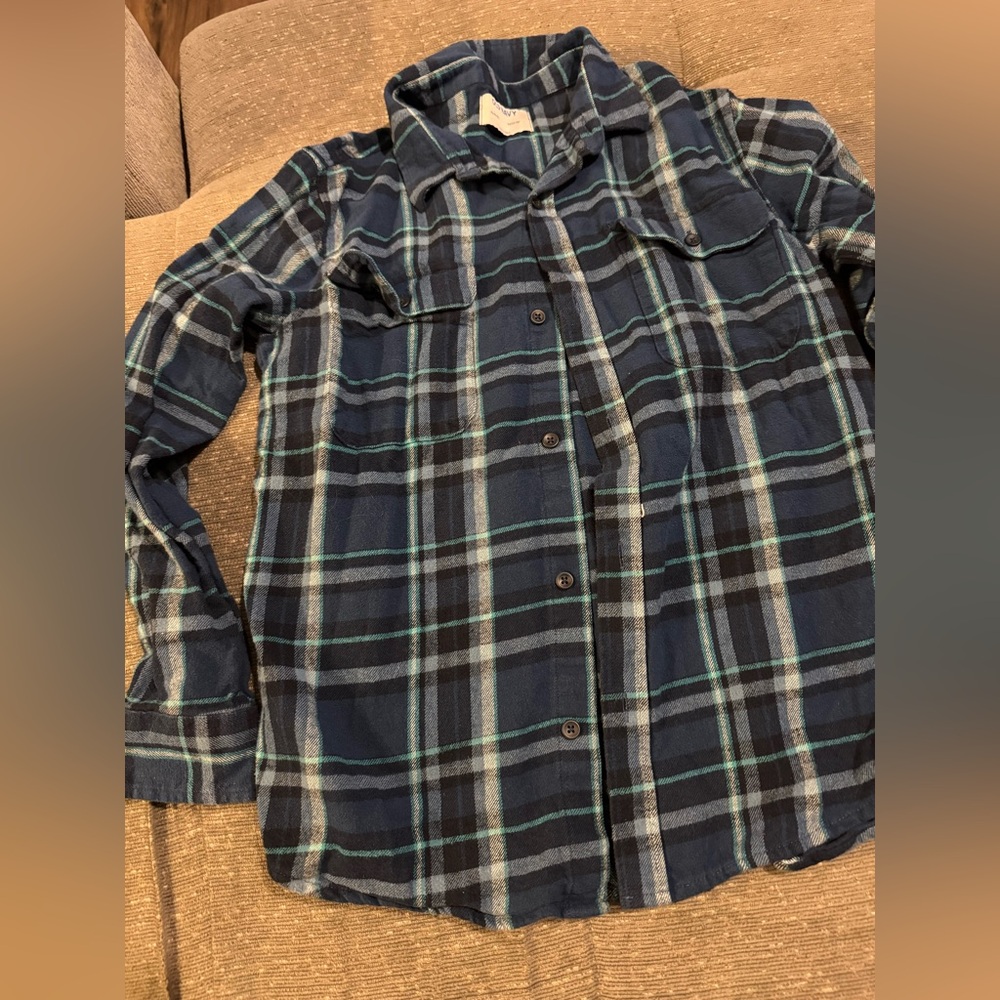 Old Navy Kids Navy and Teal Plaid Button-Down Shirt